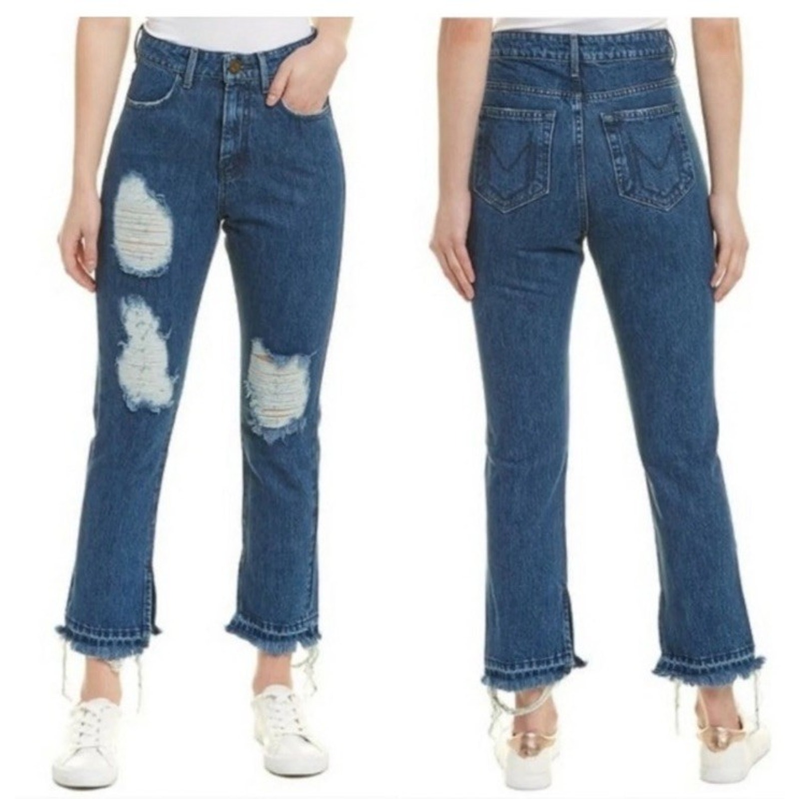 Show Me Your Mumu Brooklyn High Rise Distressed Jeans AnkleSplit Raw Hem Size 29