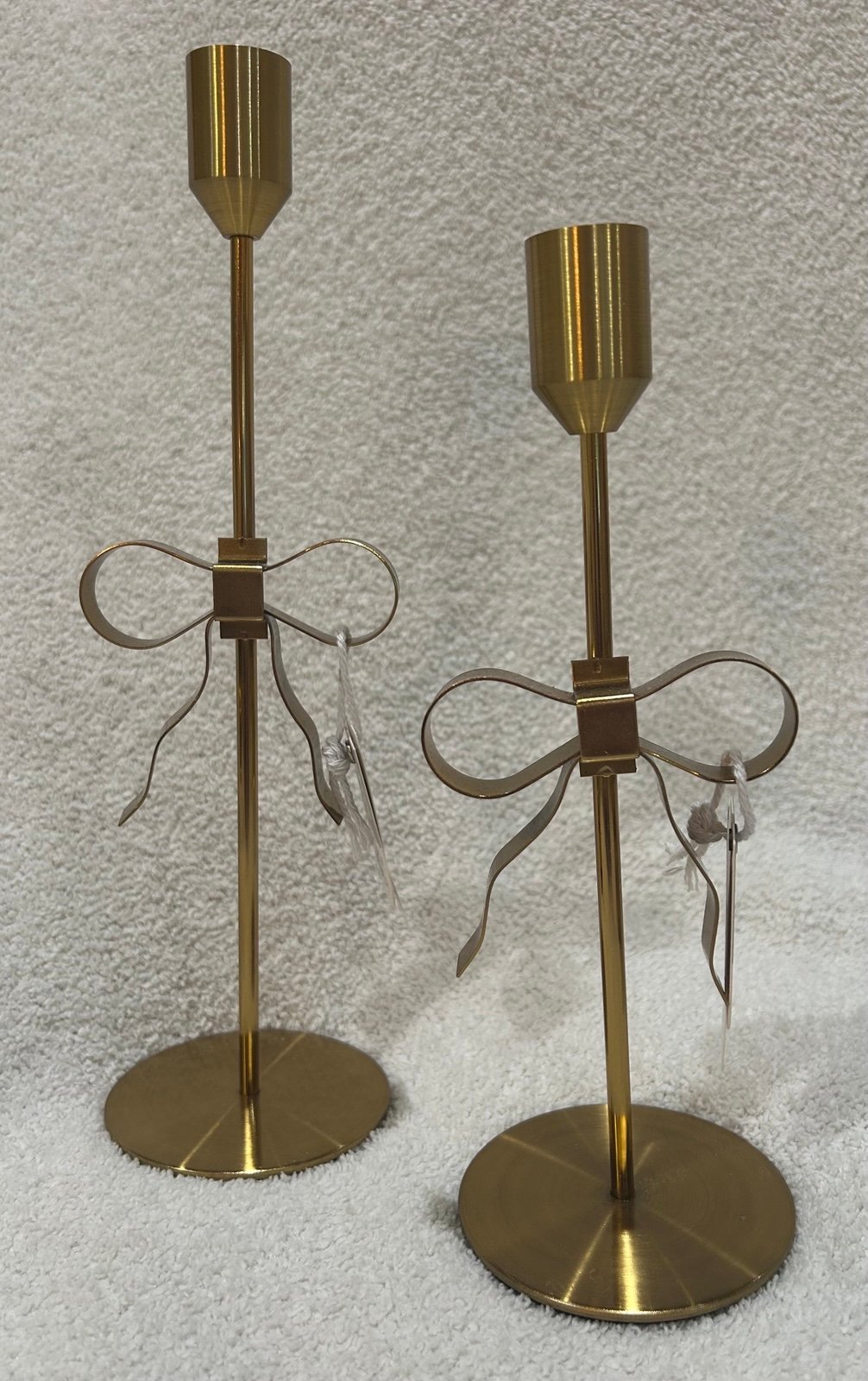 New with Tags Surrey & Selena Gold Coquette Pair of Bow Candlestick Holders