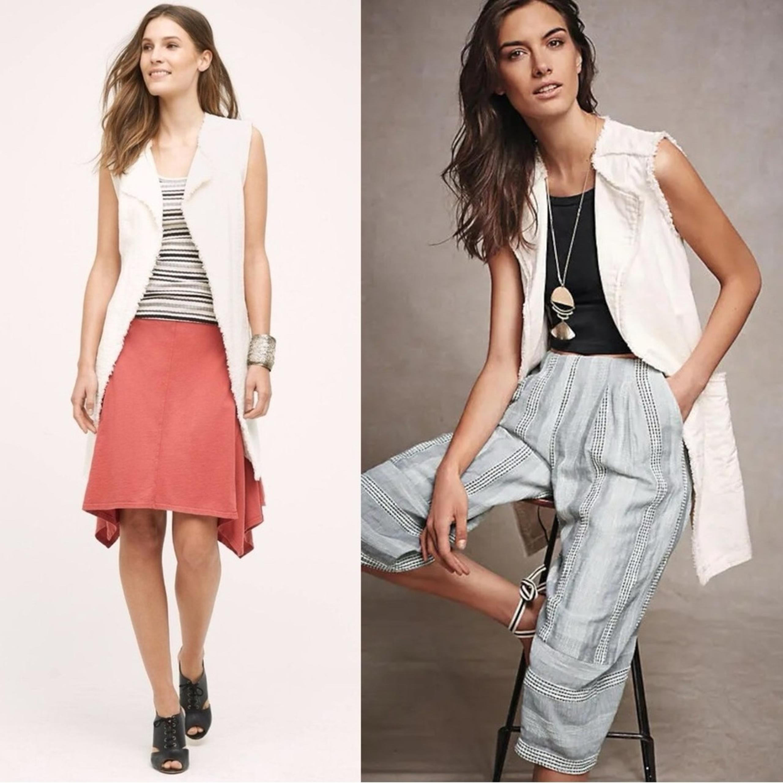 Anthropologie Elevenses Linen Coastal Natural Frayed Belted Vest Small NWT