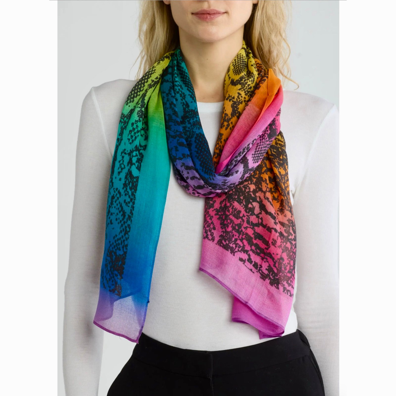 Kurt Geiger London Rainbow Snake Print Oblong Scarf NWT
