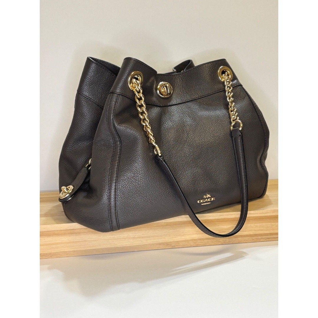 Coach Edie Turnlock Edie Shoulder Bag Black Pebble Leather 36855 Authentic