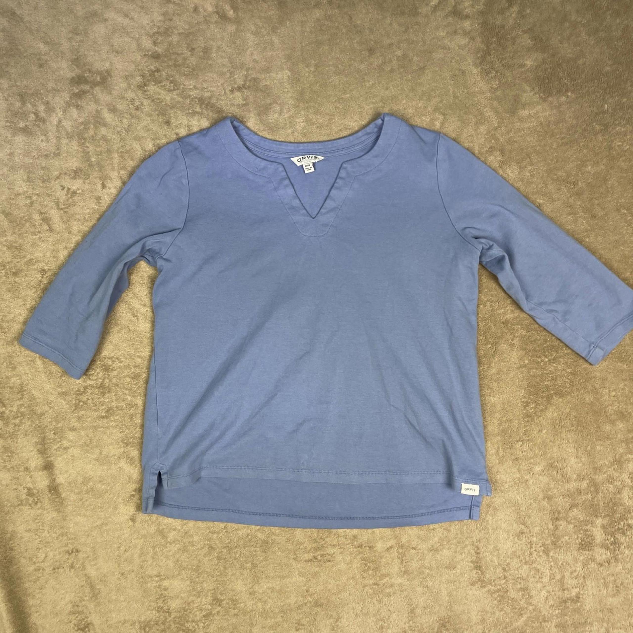 ORVIS Classic Collection Womens Size M/M Blue 3/4 Sleeve Split Neck Top