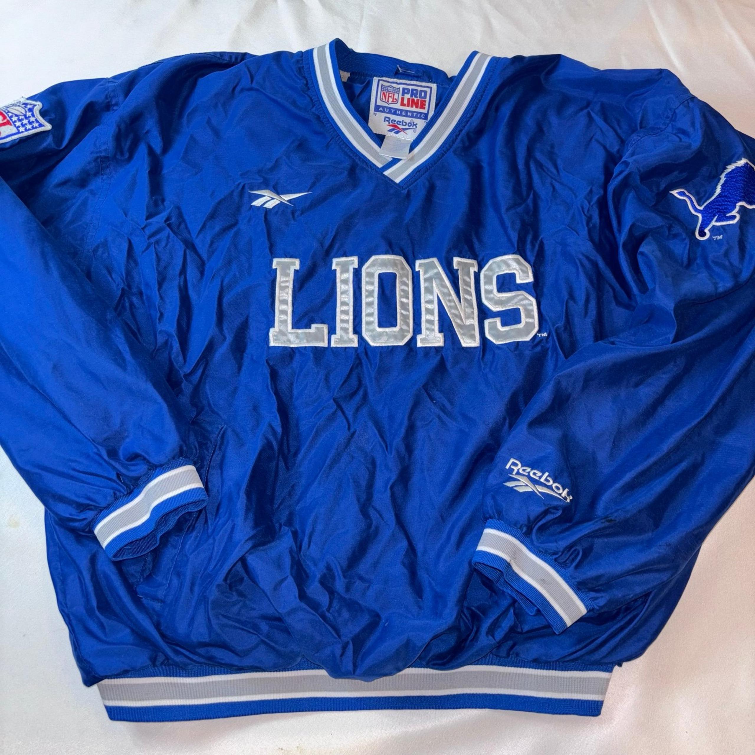 Vintage 90s Reebok Pro Line NFL Detroit Lions Jacket V-neck Pullover Blue