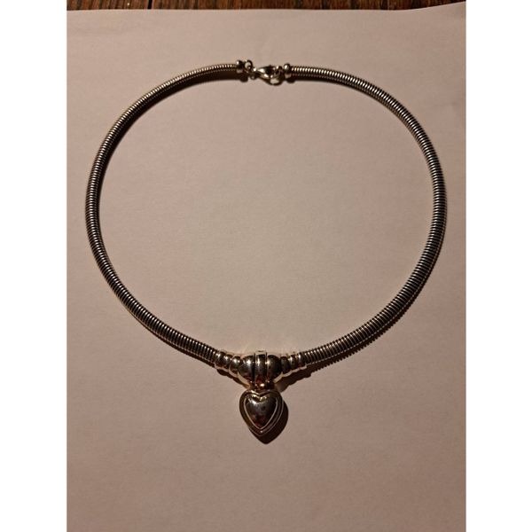 Vintage CI Thailand 925 Sterling Silver Omega Heart Necklace 16 Choker 30.8g