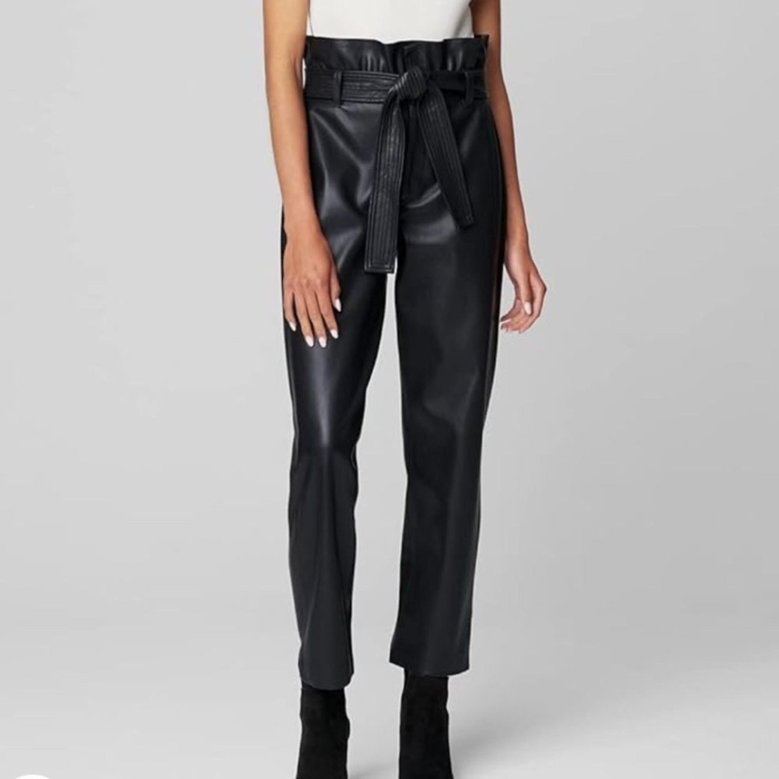 Blank NYC faux leather paper bag waist belted cropped black pants size 26