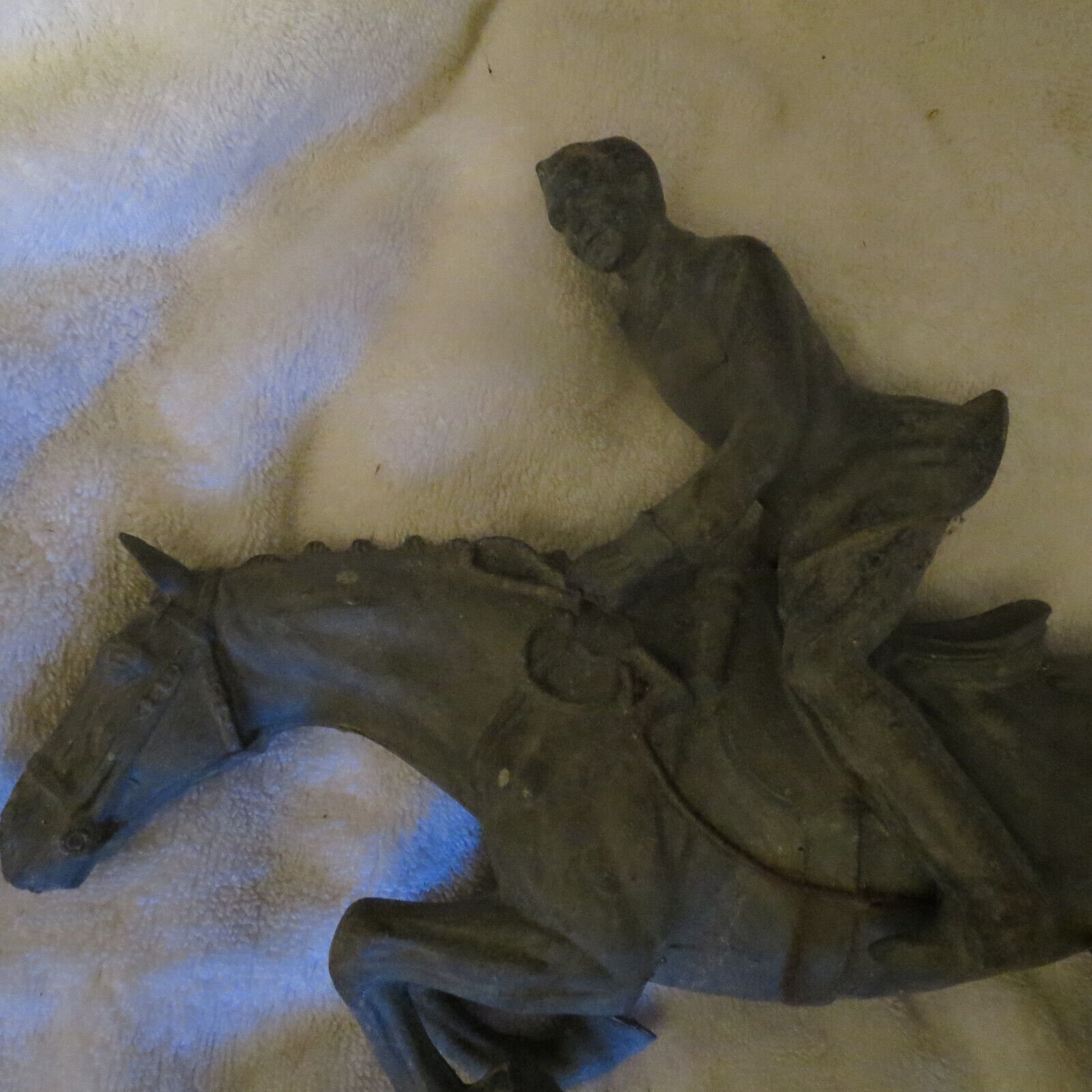 Vintage Metal Horse & Rider, 15 long, Yard Decor, Garden Outside. Heavy