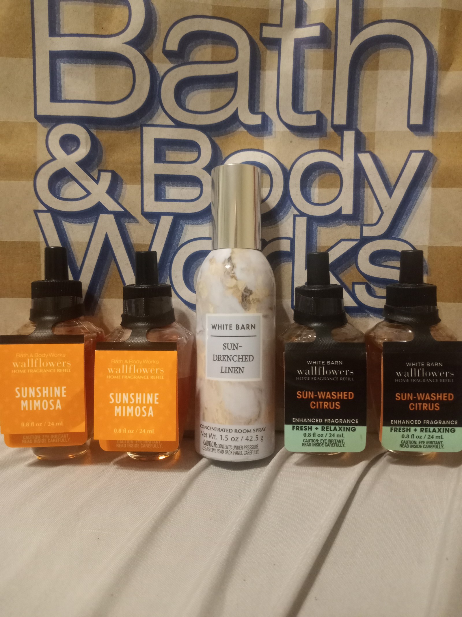 5 B&BW Wallflower Room Spray Sunshine Mimosa Sun-Washed Citrus Sun-Drenched Line