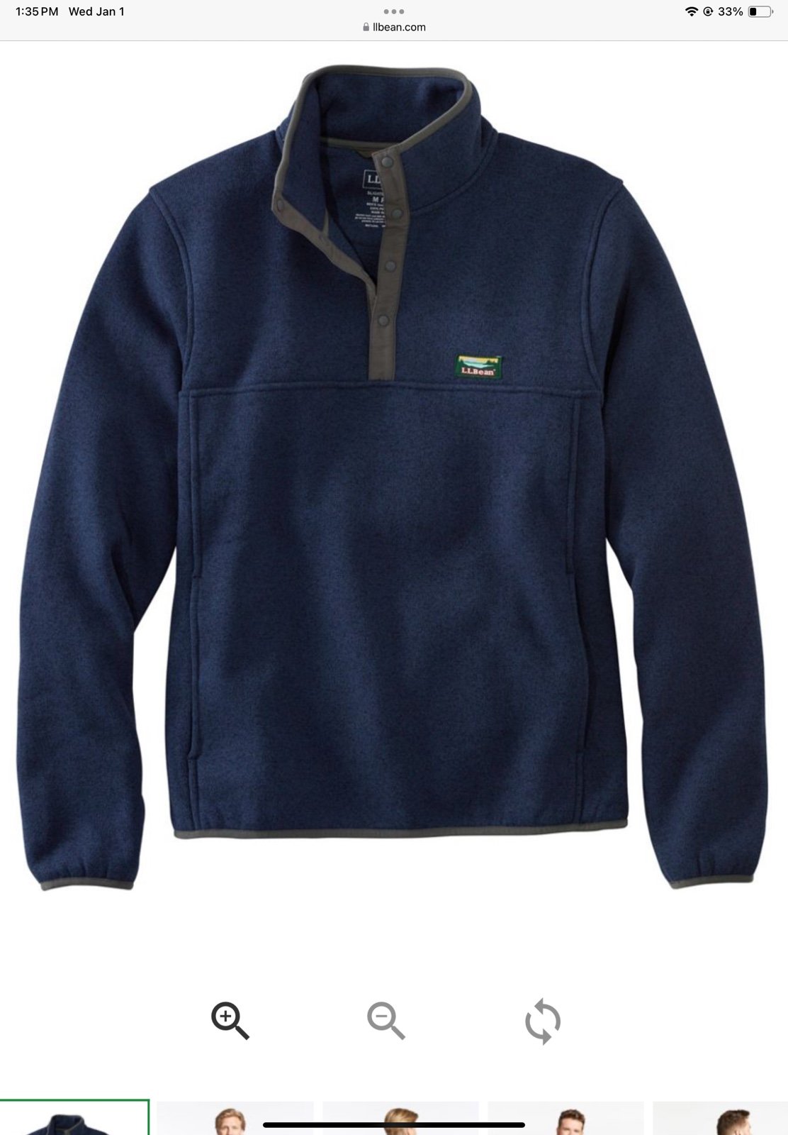 LLBean Sweater Fleece Pullover Quarter Snap Bright Navy Size L