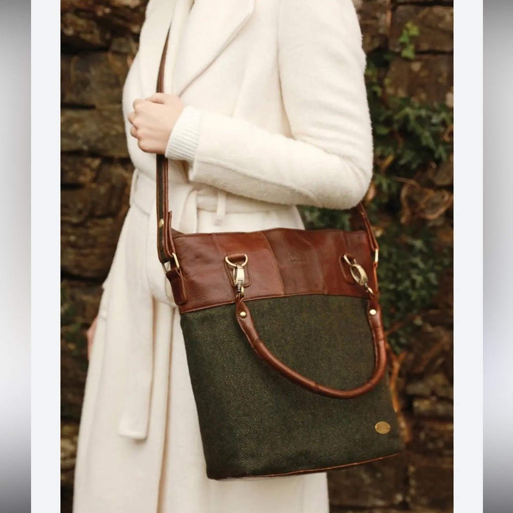Blarney Aran Woolen Mills Ireland Herringbone Tweed Shoulder Bag