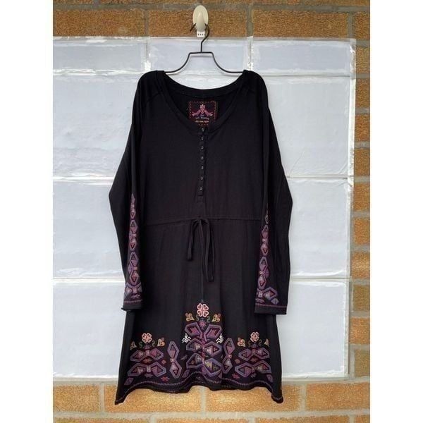 JW Johnny Was Long Sleeve Embroidered Henley Dress medium