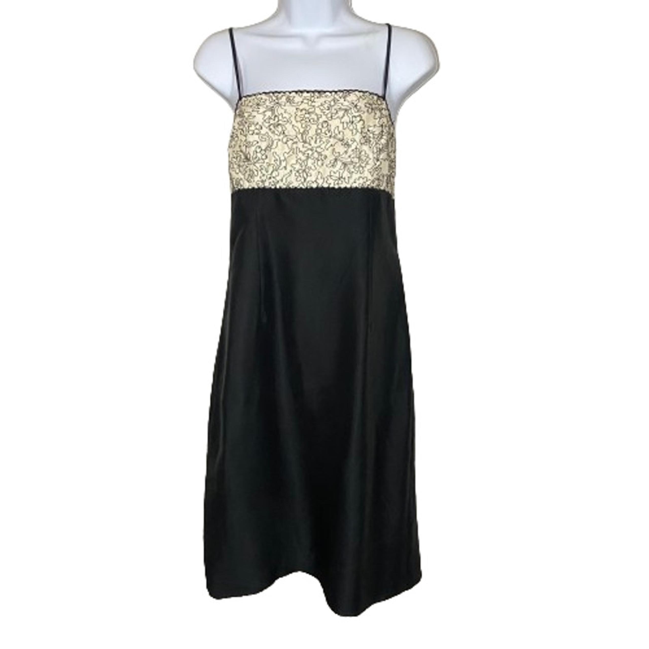 Ann Taylor Vintage 100% Silk Dress Black Cream Embroidered Beaded Sz 4