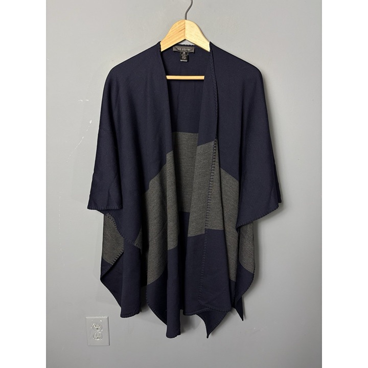 ST. JOHN Womens One Size Wrap Open-Front Cardigan Cape Shawl Navy Blue/Gray NEW