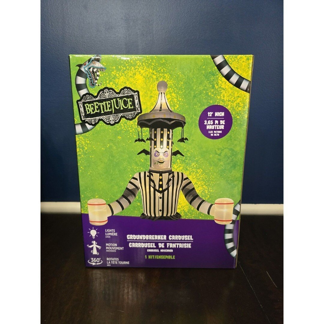 PartyCity Inflatable Beetlejuice Carousel Ground Breaker Halloween 12 ft In Hand