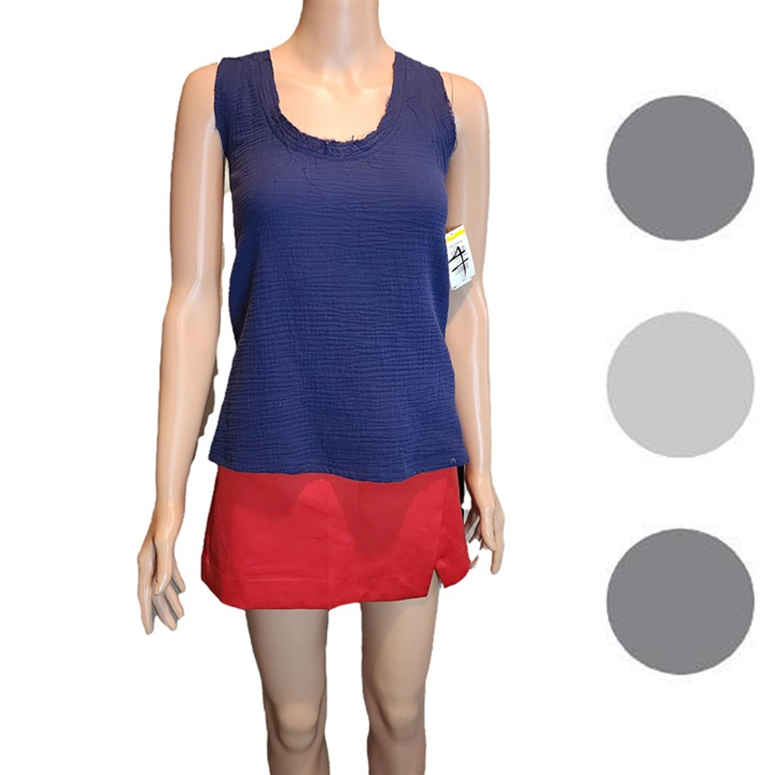 Three Dots Gauze V-Neck Tank NWT Navy Small
