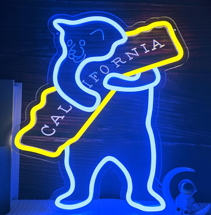 Fun Bright Blue Bear Hugging California State LED Night Light Room Wall Decor