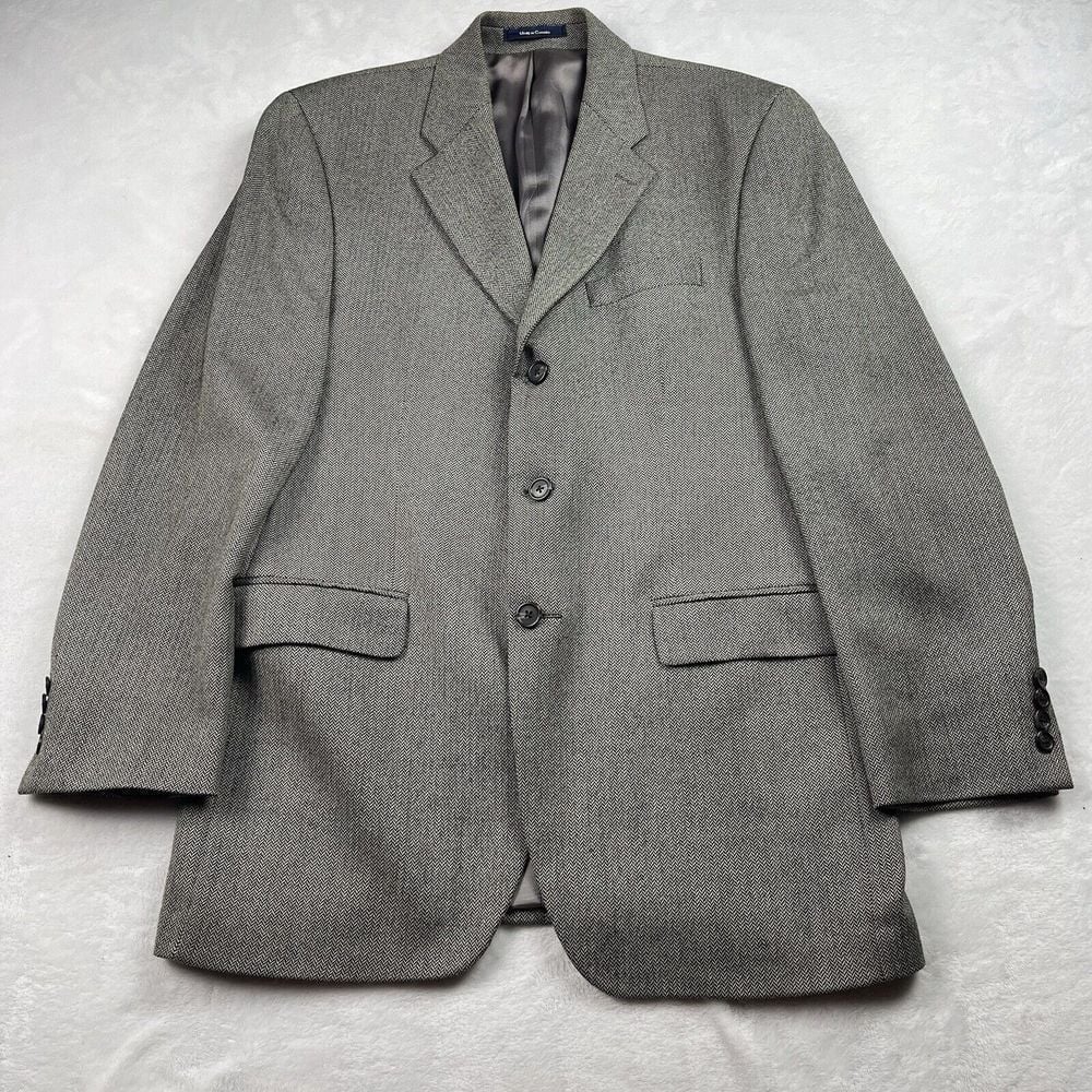 Ralph Lauren Mens Blazer 40L Gray Wool Cashmere Herringbone Sport Coat 3 Button