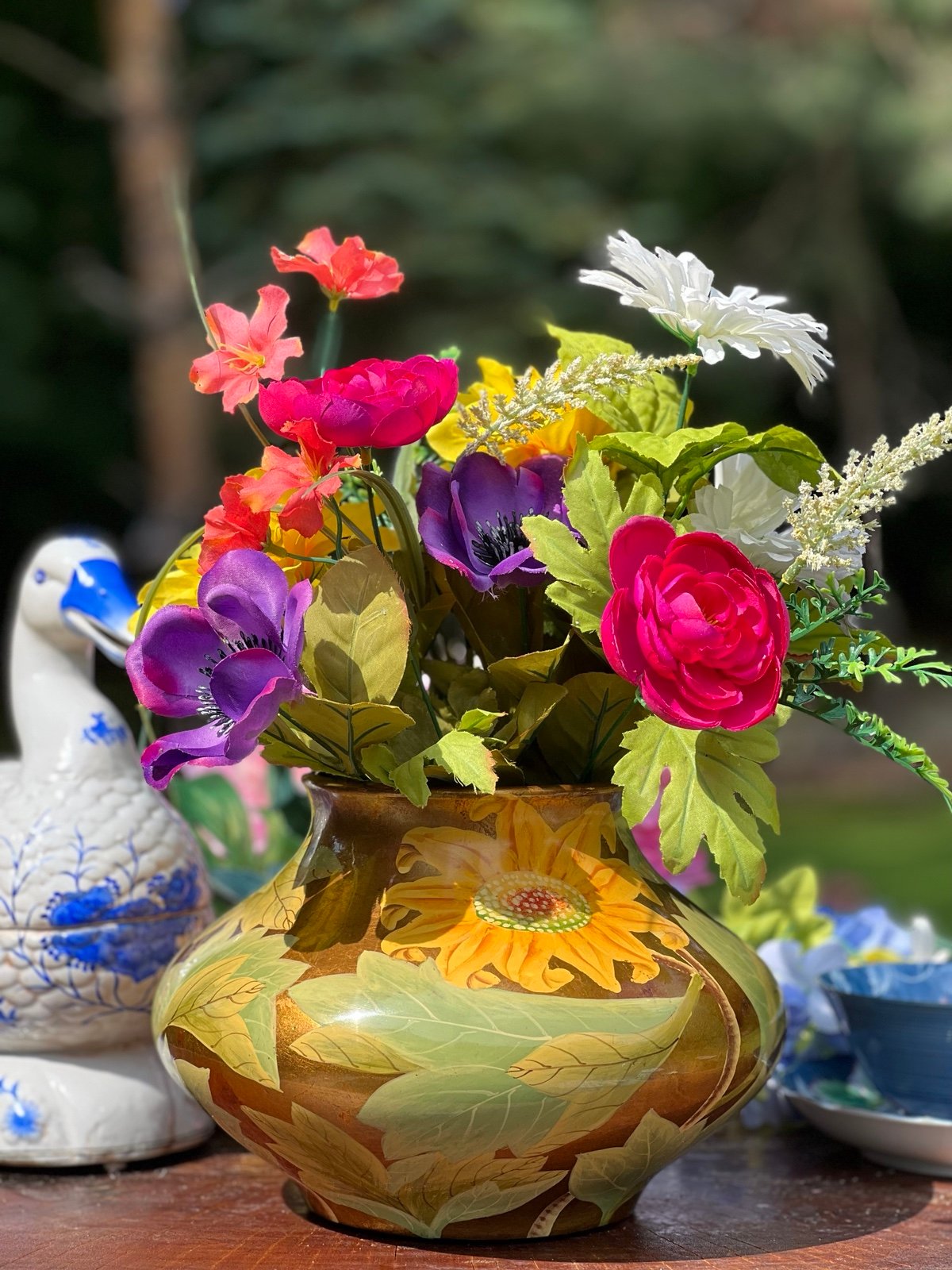 Rare Mid-Century Hand Painted Sunflower Vase