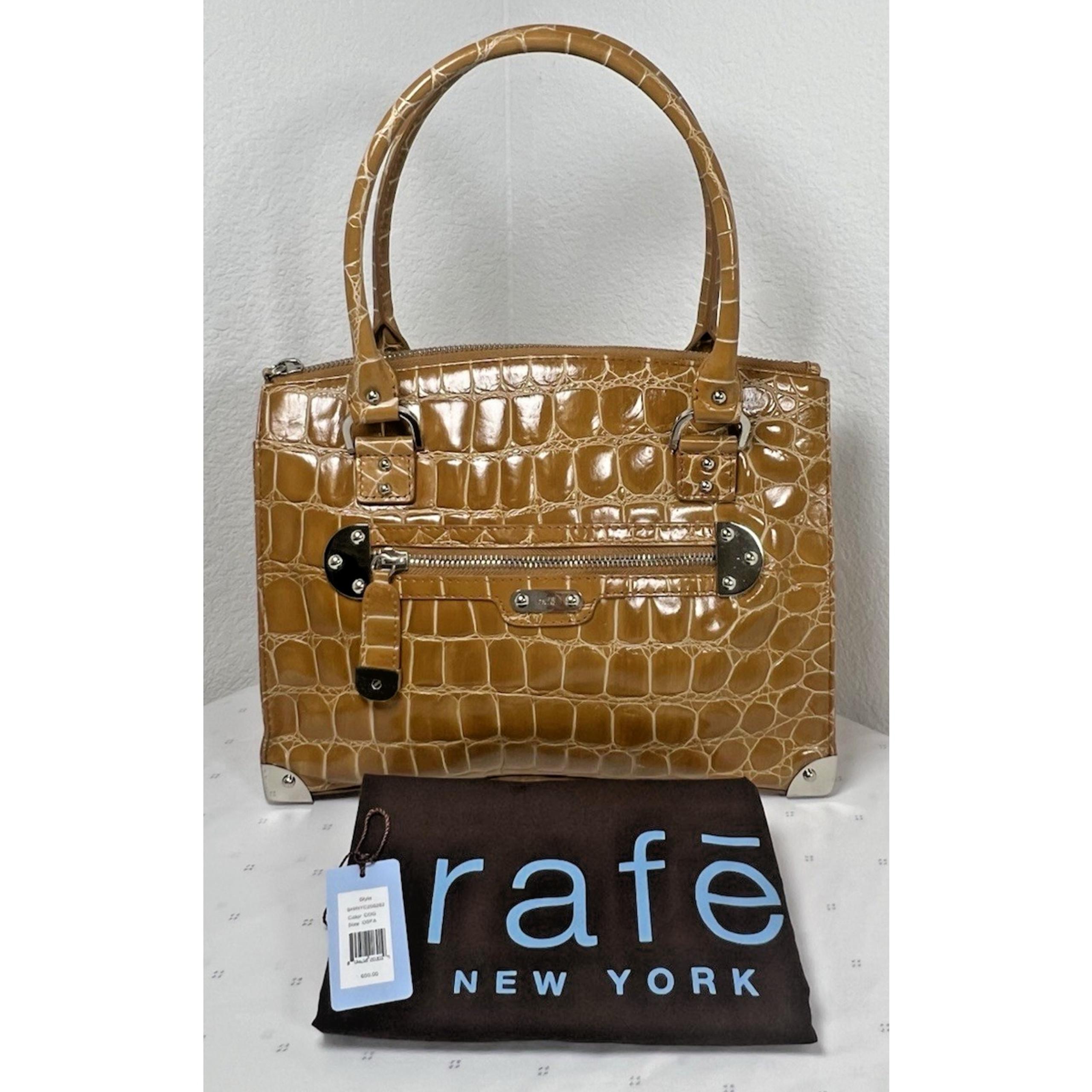RAFE NEW YORK  Croc Embossed COGNAC Handbag REPTILE Leather Tote Purse DUST BAG