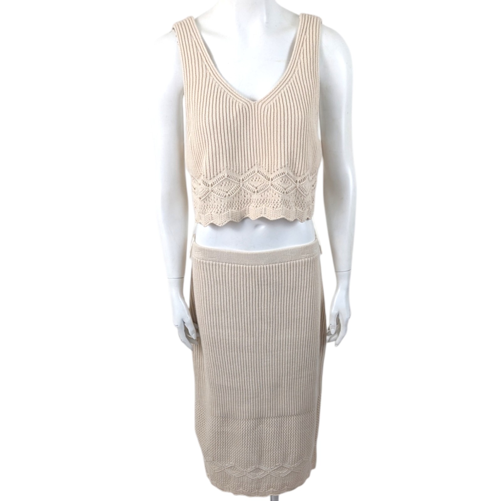 House of Harlow 1960 Sweater Set Crop Top Pencil Skirt NEW Womens Large Ivory