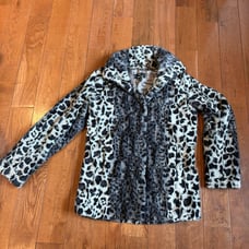 Womens Dennis by Dennis Basso Faux Fur Animal Print Coat Black White sz XXS