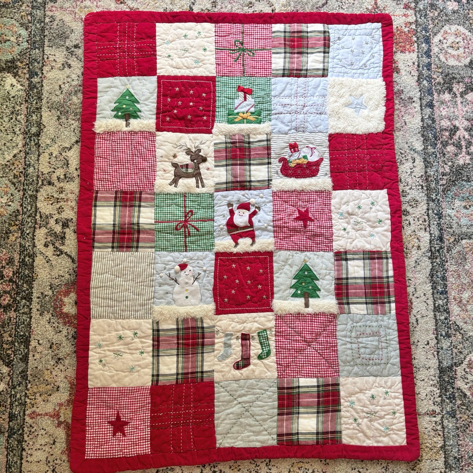 Pottery Barn Kids Heritage Santa christmas Quilt throw blanket