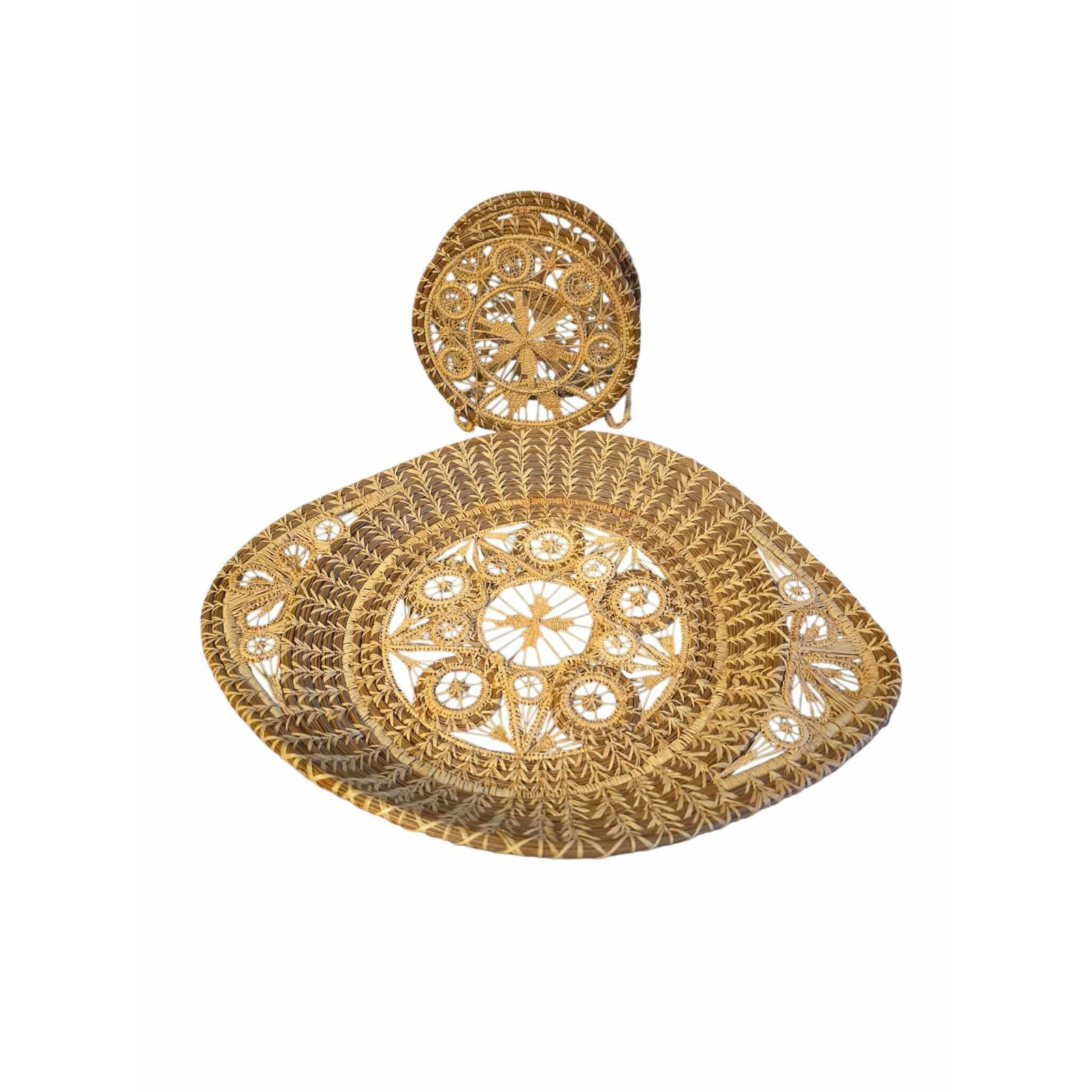 Vintage Long Pine Needle Handwoven Flat Basket and Napkin Holder