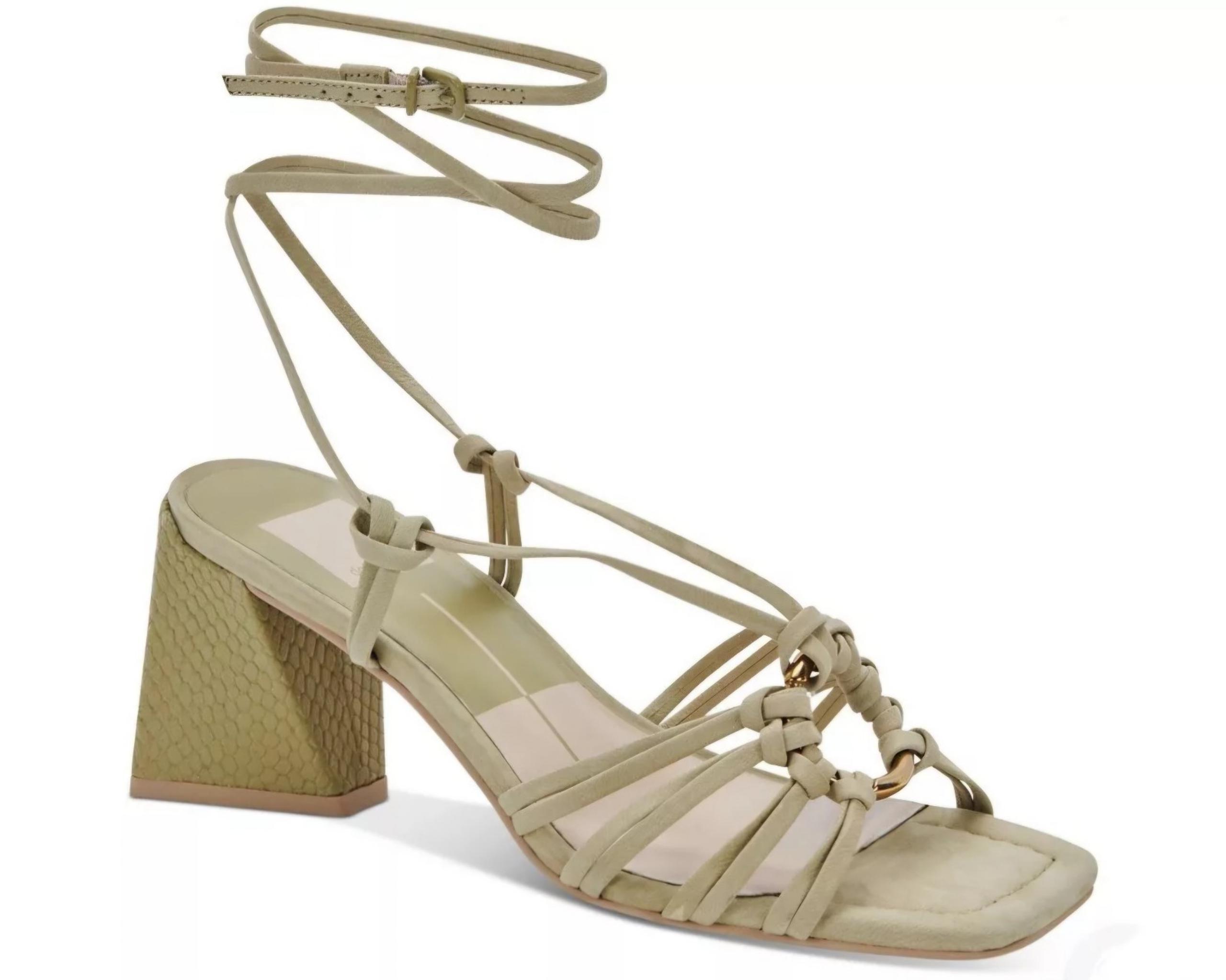 Dolce Vita Kash Womens Block Heel Green Nubuck Ankle Strap Sz 9 Strappy Shoes