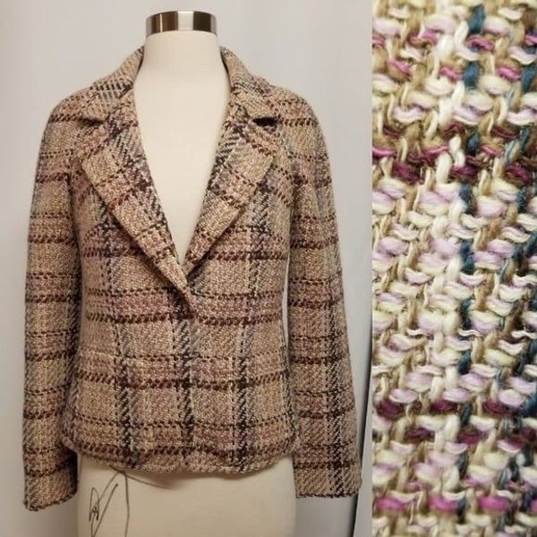 Vintage 90s y2k Body by Victoria's Secret Wool Tweed Twee Plaid Blazer 4