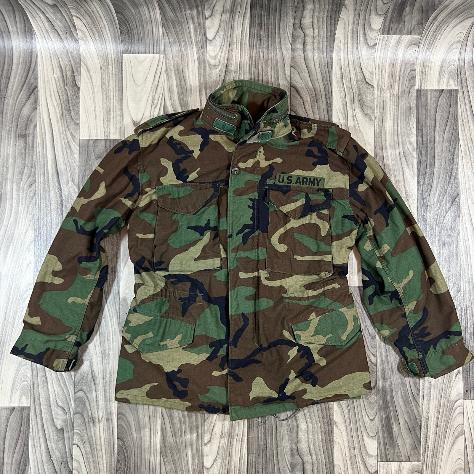 Vintage 1985 M-65 Field Coat, SMALL SHORT, Woodland Camouflage