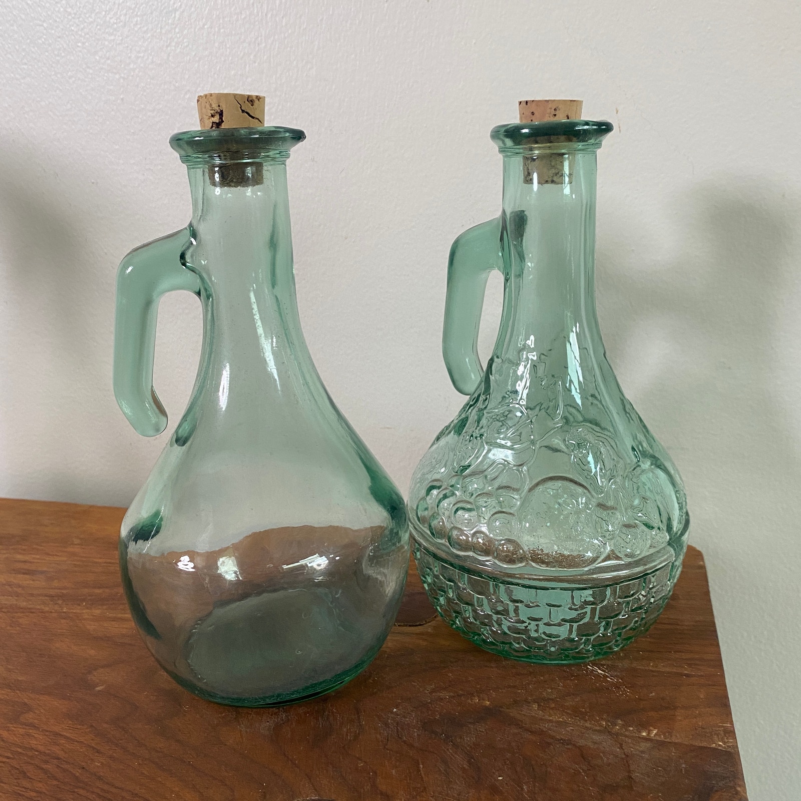 Vintage Blue Glass Oil & Vinegar Decanter Set