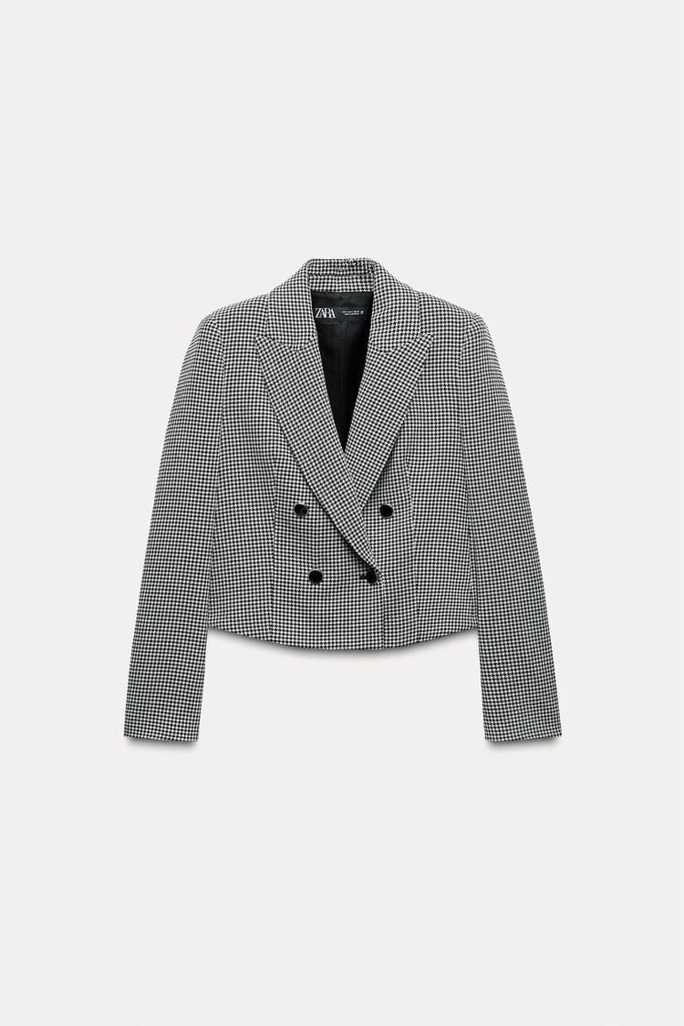★ZARA★Houndstooth Short Blazer★White Black 9161/114/064 NWT Zara Short Black & White Houndstooth Blazer - Large