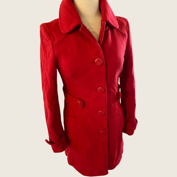 TOPSHOP RUBY RED WOOL CAR COAT SZ 10