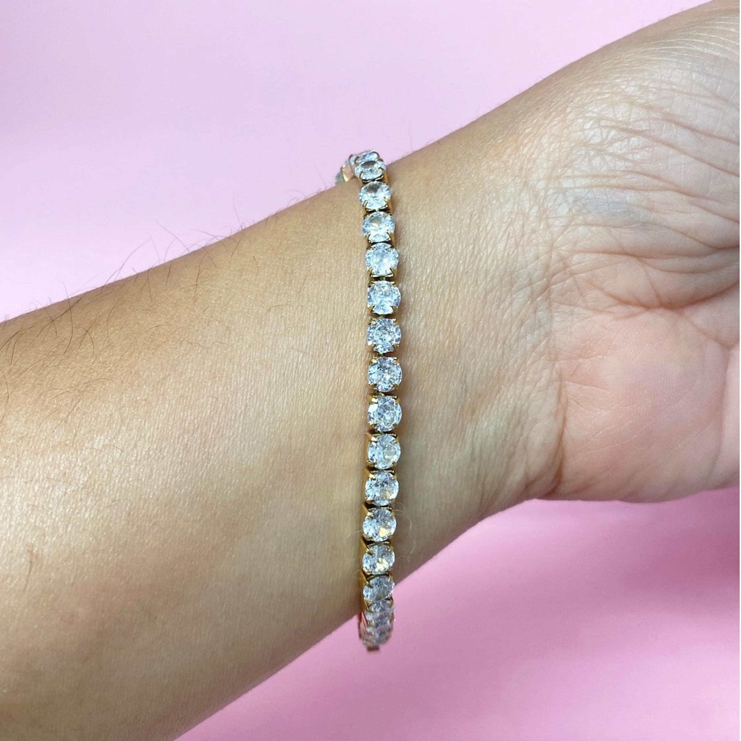 Cubic Zirconia Tennis Bracelet Stainless Steel 6.5 Inch