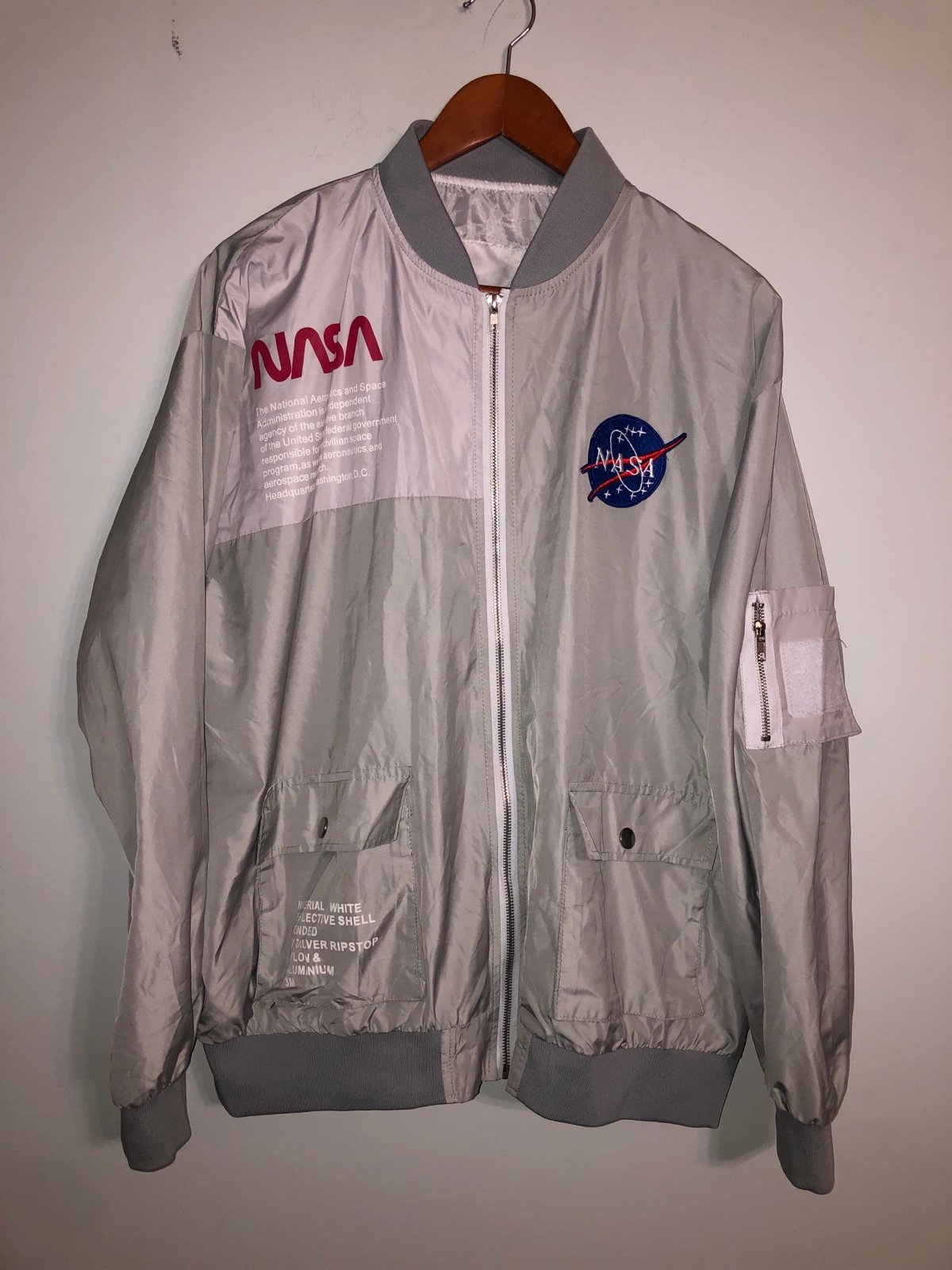 NASA Bomber Jacket Grey Men's Adult Jia Shang Cheng yi Thin Zip-Up 3XL