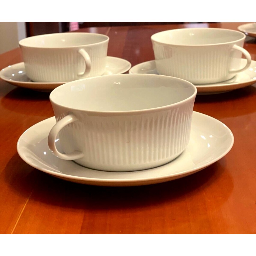 Set of 5 Mid Century Thomas Germany Porcelain Cream Soup Bowl & Saucer White