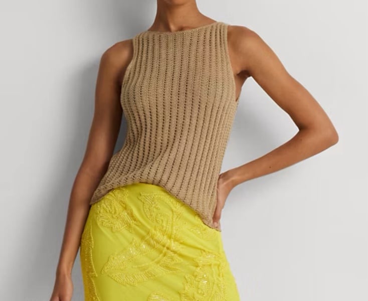 NWT Lauren Ralph Lauren rib knit linen vacation sleeveless sweater preppy XL