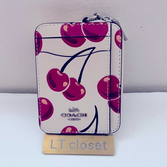 NWT Coach Zip Card Case With Cherry Print