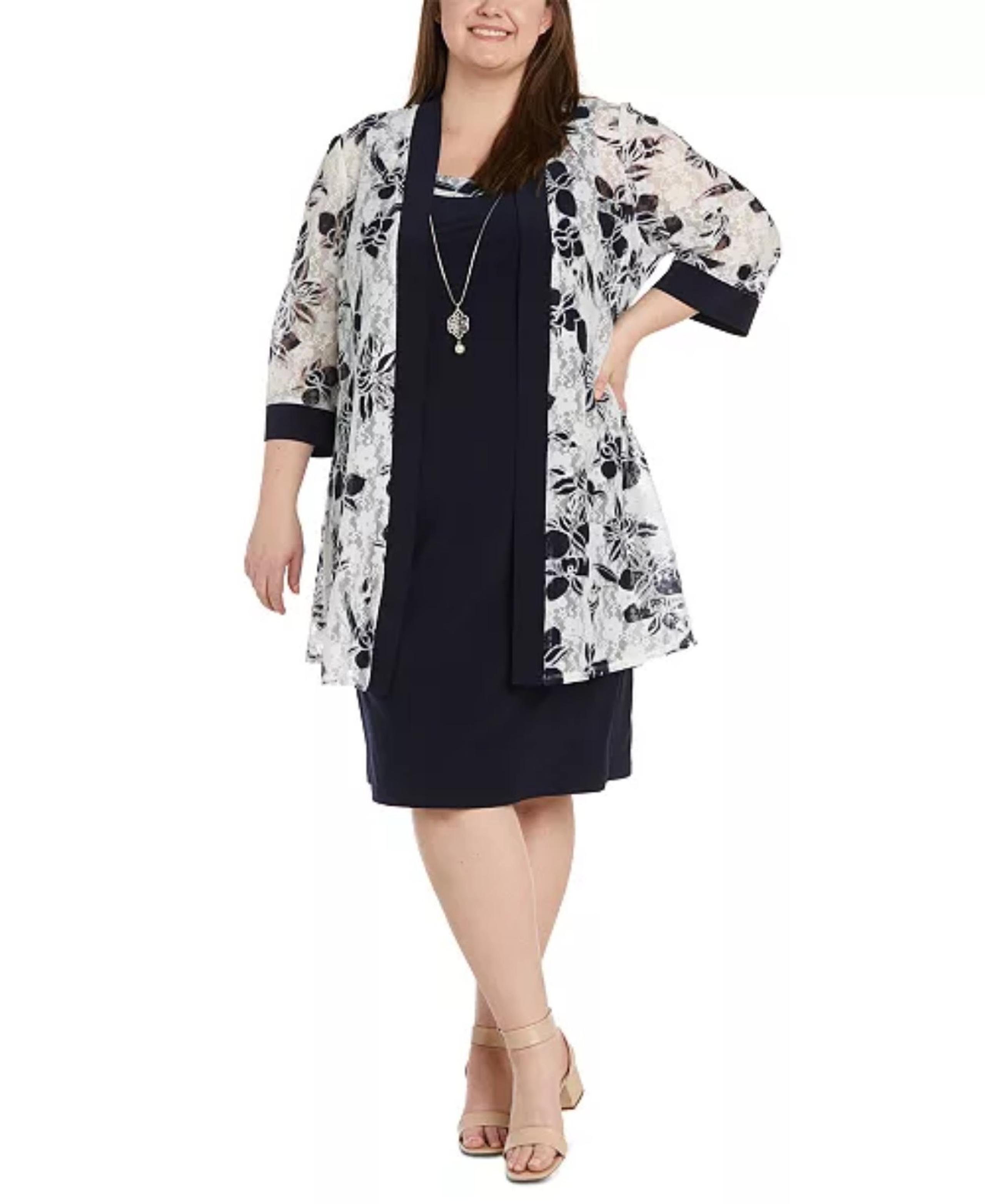 R & M Richards
plus-size Women's Lace Jacket & Necklace Dress sz20W $109