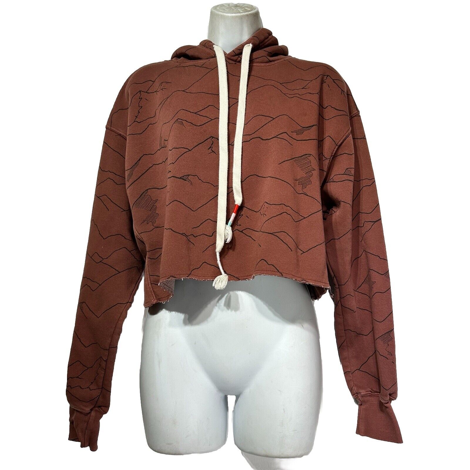 Wildfox Women's Brown Magnitude Harley Cropped Crop Mountain Print Hoodie Size S