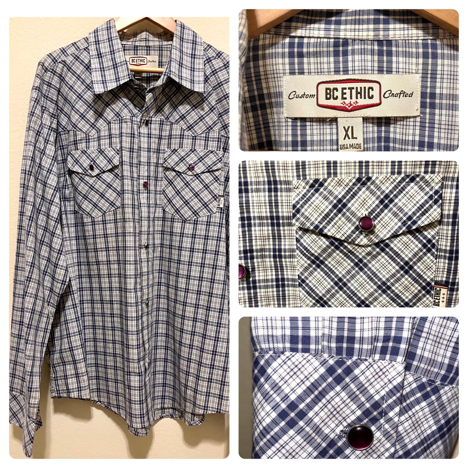 BC ETHIC Vintage Pearl Snap LIKE NEW Custom Crafted Collared Long Sleeve Men XL