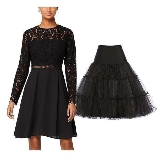 2PCS Halloween Black Bundle Lace Long Sleeve Dress & Petticoat SIZE M NWT