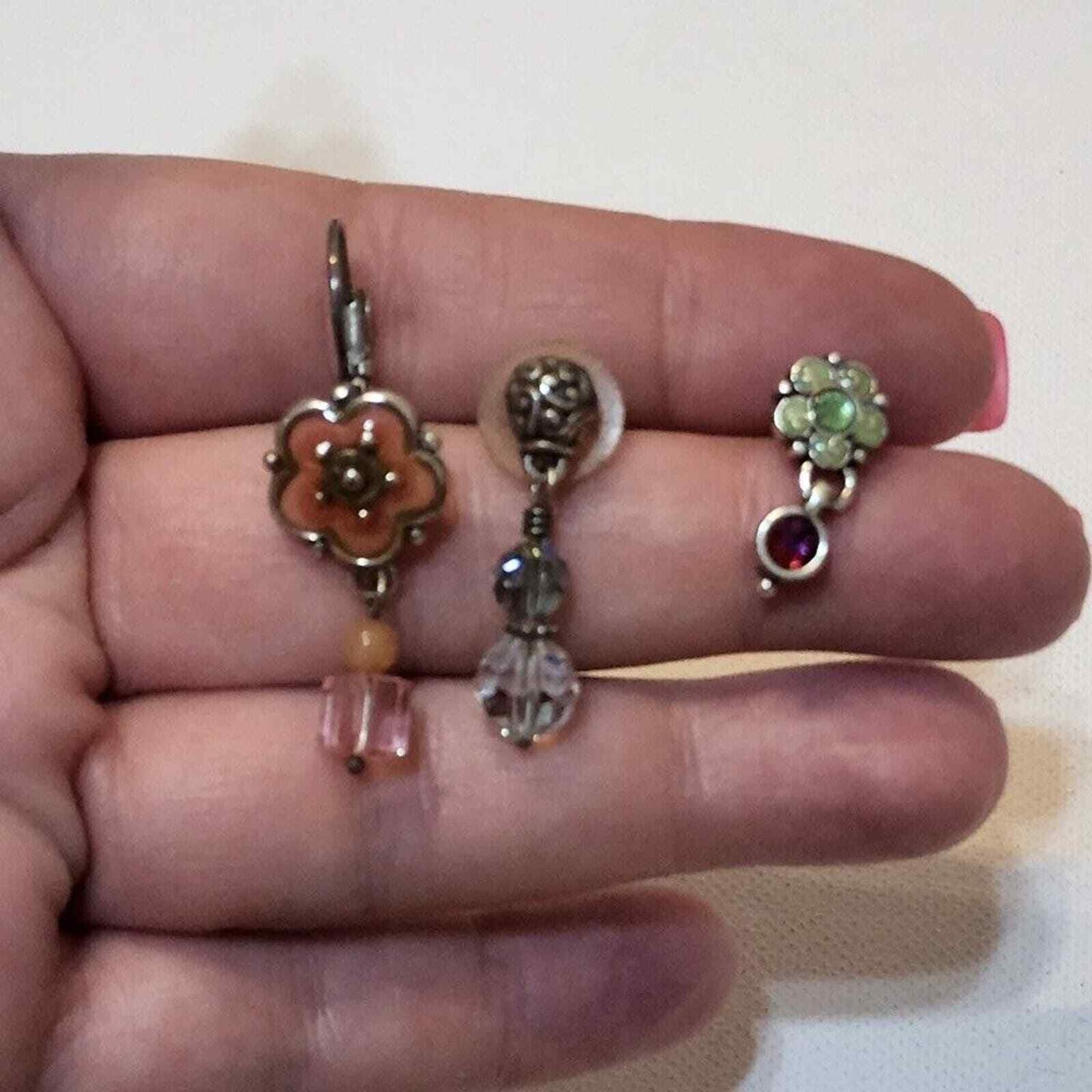 Brighton lot of  enamel floral single earrings