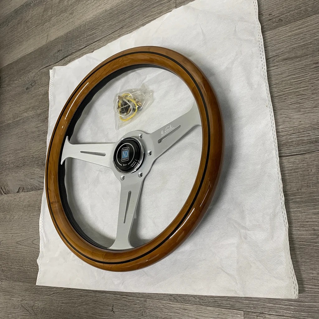 NARDI CLASSIC 350MM STEERING WHEEL MAHOGANY WOOD With POLISHED SPOKE D Style NEW