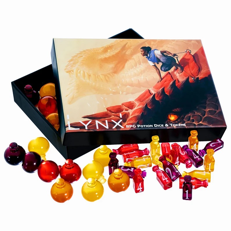 15 DND Healing Potion Tokens each with a color matching D4 die set-fje