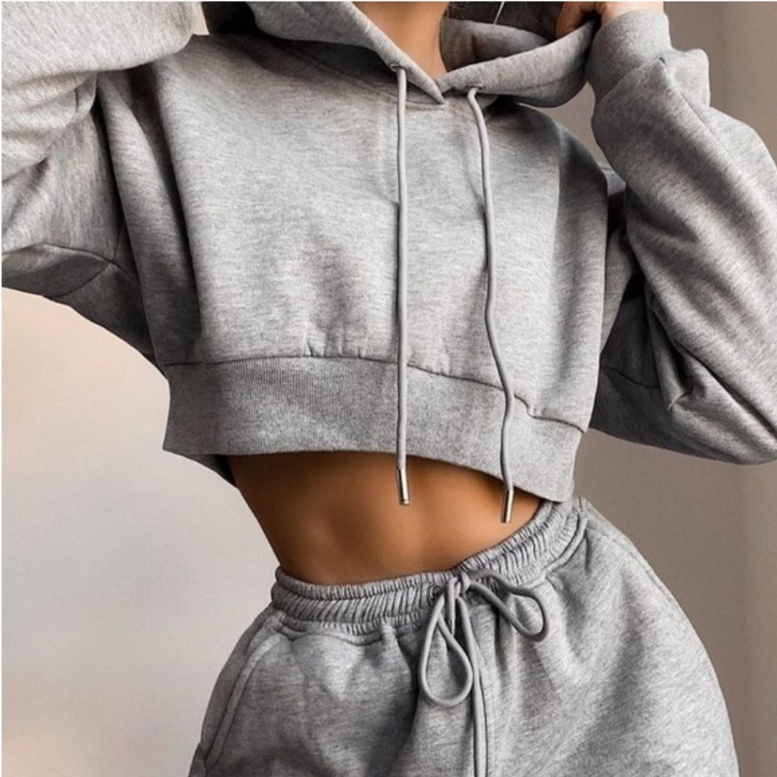Naked Wardrobe Cropped Oversized Hoodie SZ XL Grey