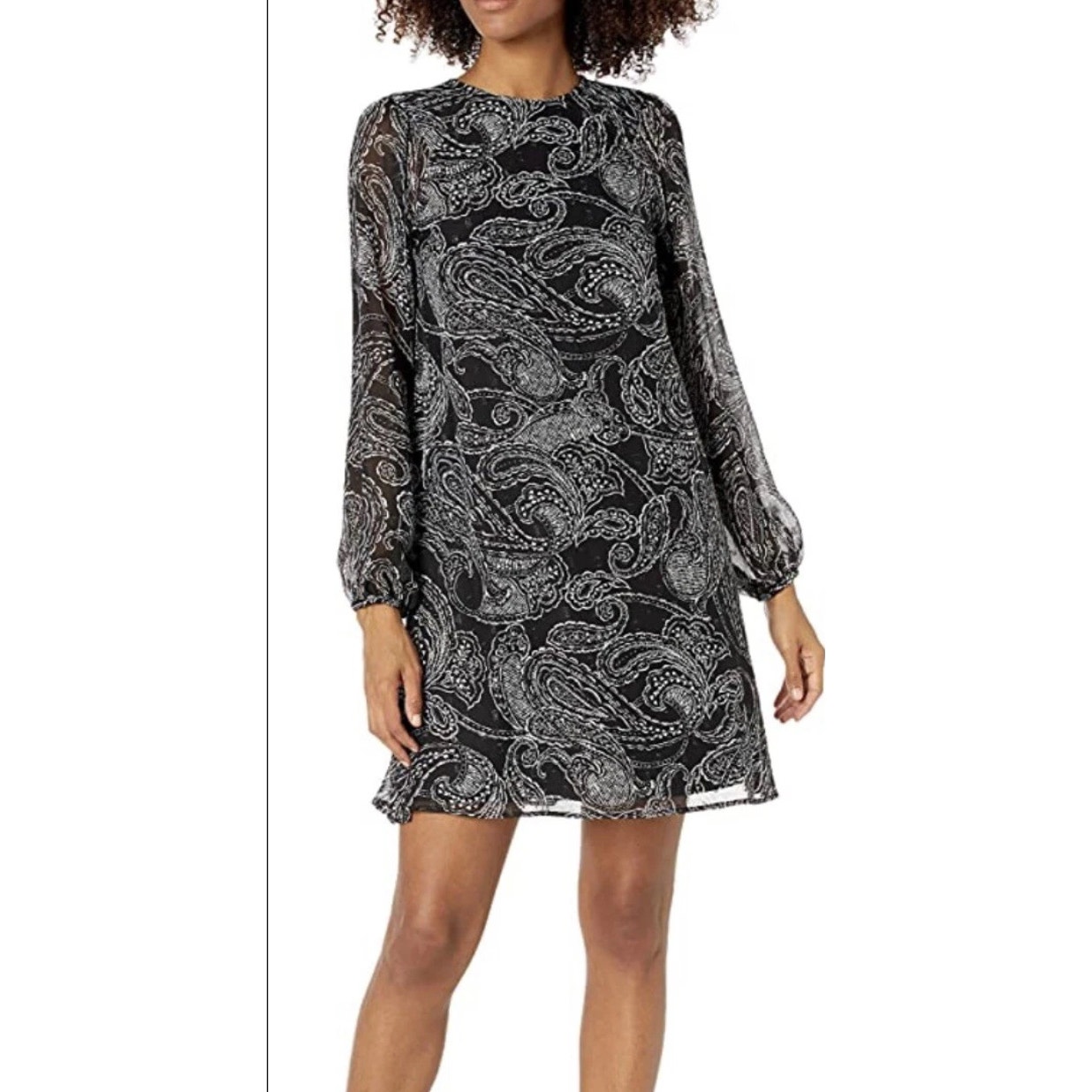 Calvin Klein Paisley Print Long Sleeve A Line Dress Size 6