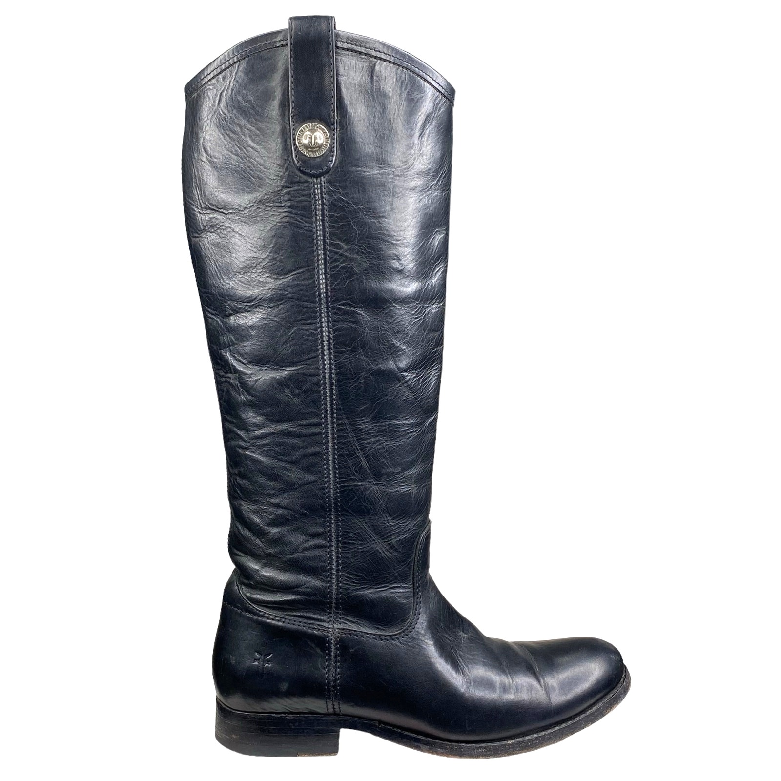 FRYE Melissa Button Pull On Black Leather Riding Boot Size US 6.5