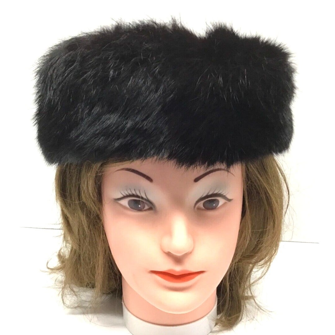 Hats by Dayle Womens Vintage Union Made Black Fur Pillbox Hat