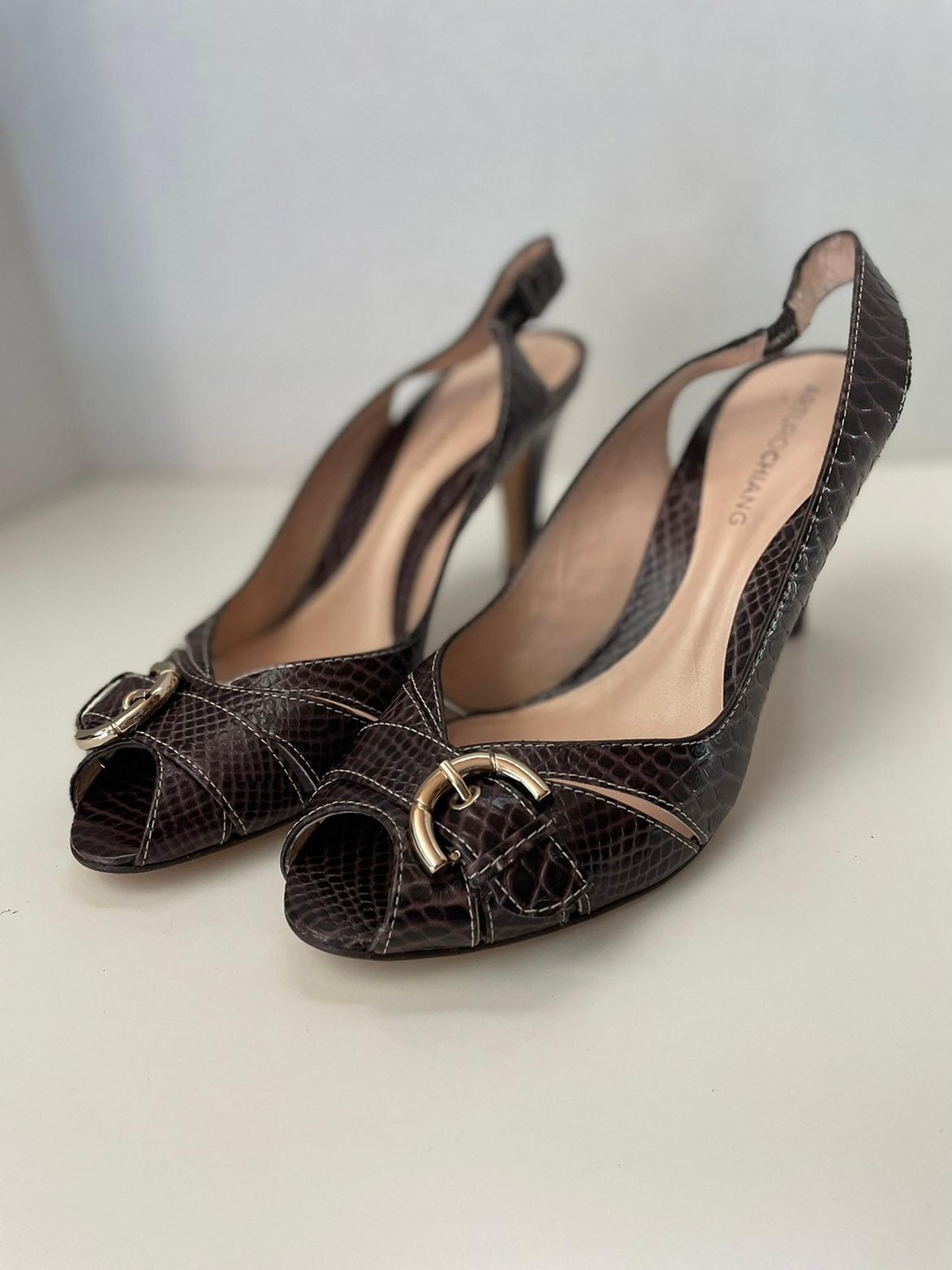 Arturo Chiang “Fudge Snake” Slingback High Heel Pumps, Peep Toe, Size 7.5M
