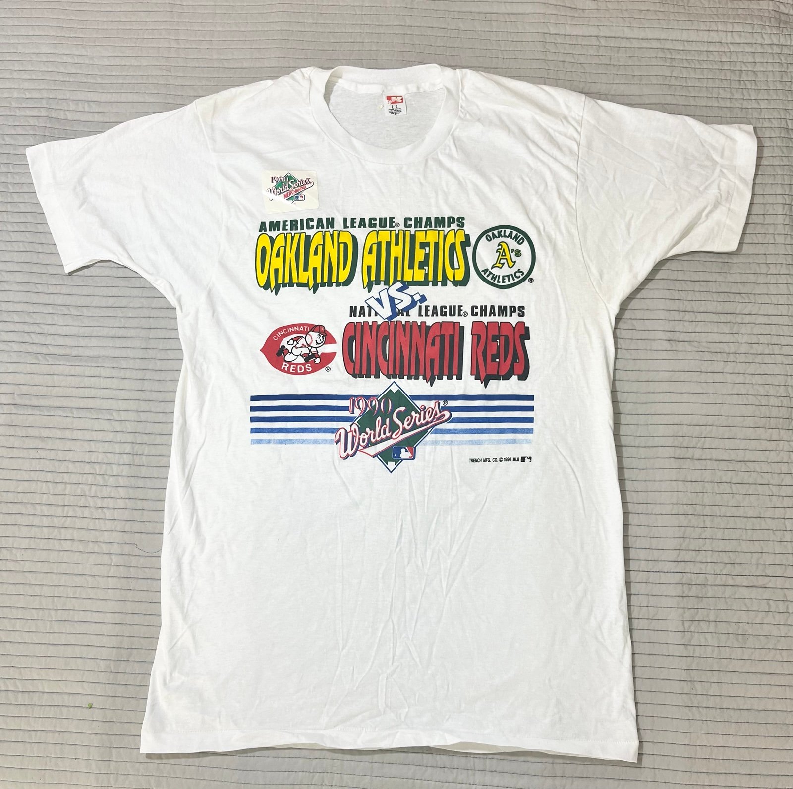 Vtg 1990 World Series MLB Oakland Athletics Vs Cincinnati Reds Shirt Mens Sz L